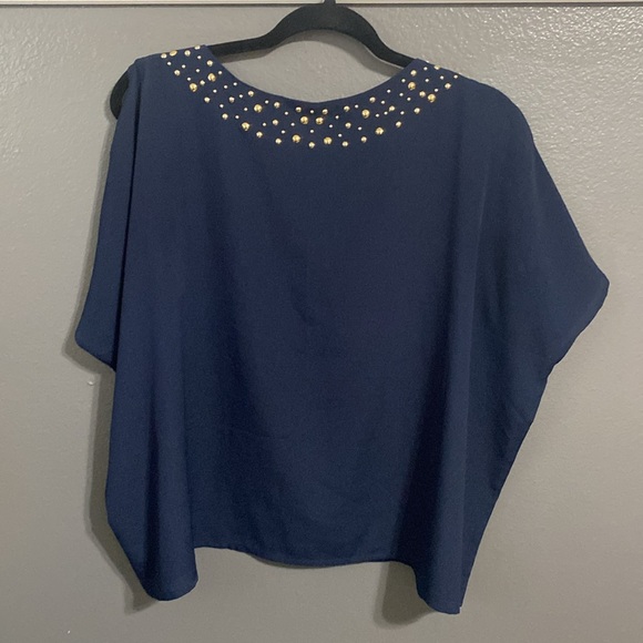 Lilly Pulitzer Gold Stud Navy Cold Shoulder Top - Picture 6 of 10